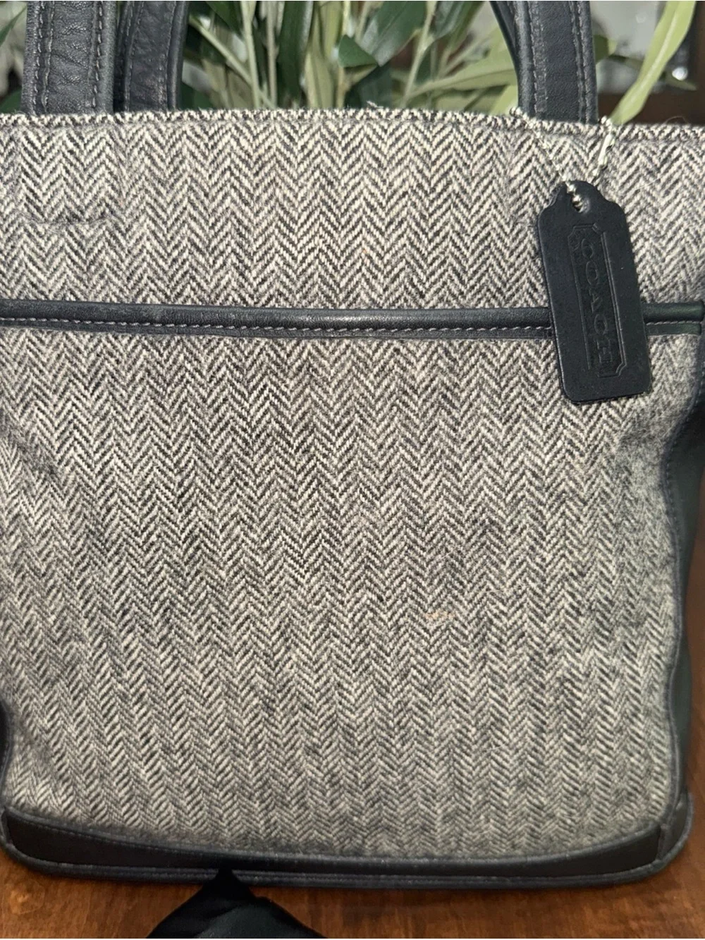 Coach Bleeker Leather-Trim Herringbone Tote Bag - Black & Gray